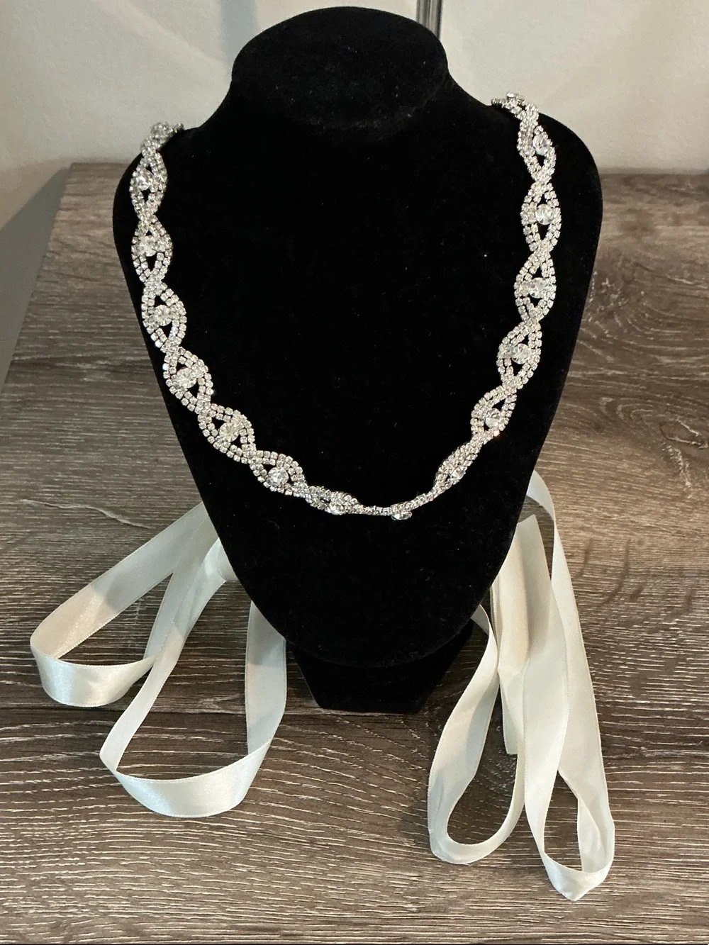 Crystal Braided Ribbon Wedding Belt Sash Waist Chain Necklace Headband EUC